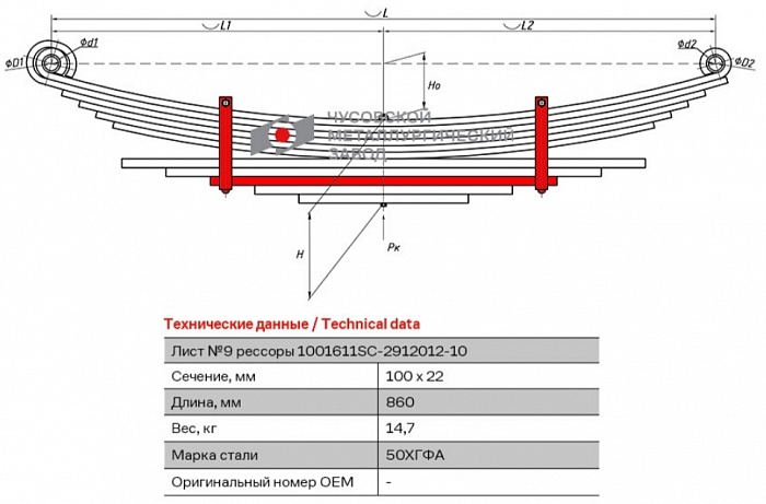 Задний рессорный лист №9 Scania 4-series, PGRT-series