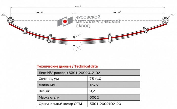 Лист подкоренной рессорный №2 ЗиЛ 5301 передний