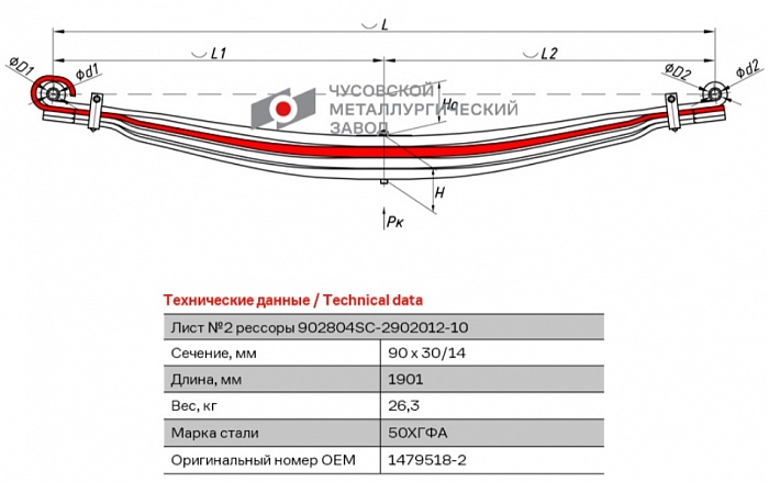 Передний подкоренной рессорный лист №2 Scania 4 P, G, R, T Series '2003- 4-Series '1994-2008