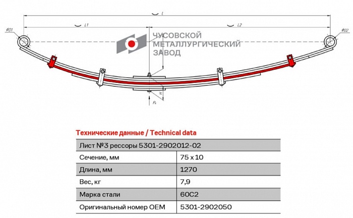 Передний рессорный лист №3 ЗиЛ 5301